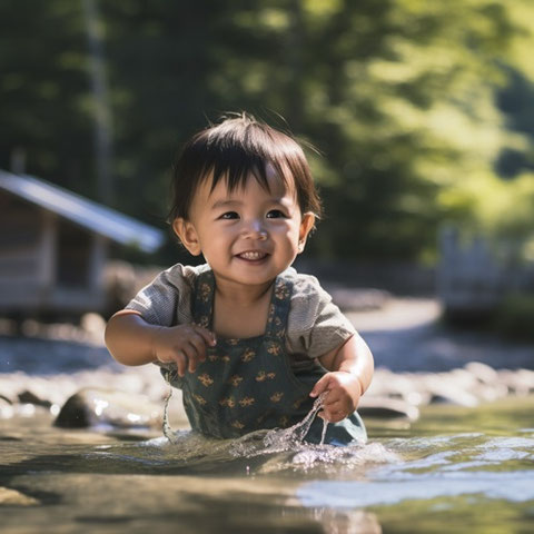 子供、川、水遊び、森、自然、夏、幼児、フリー素材、children, river, water play, forest, nature, summer, toddler, free material,