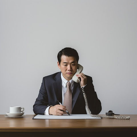 オニのサラリーマン確認画像 z38.会社で電話するサラリーマン、＋2点【人関連】無料画像