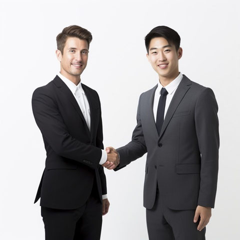 笑顔、契約成立、握手、男性、欧米人、西洋人、白人、日本人、アジア人、スーツ、サラリーマン、営業マン、会社、フリー素材、Smile, contract concluded, handshake, male, Westerner, Westerner, Caucasian, Japanese, Asian, suit, office worker, salesman, company, free material,