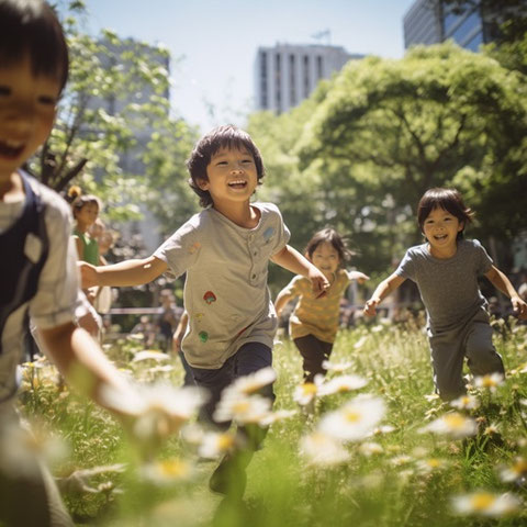 子供、子供達、走る、自然、鬼ごっこ、夏、運動、公園、都会、フリー素材、Children, children, running, nature, tag, summer, exercise, park, city, free materials,