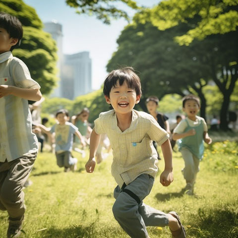 子供、子供達、走る、自然、鬼ごっこ、夏、運動、公園、都会、フリー素材、Children, children, running, nature, tag, summer, exercise, park, city, free materials,