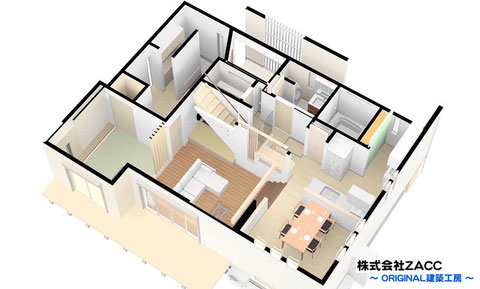 １階～中２階 鳥瞰パース図