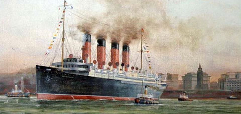 Mauretania leaving Liverpool (contemporary painting)