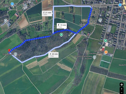 Weg vom Fiechten-Friedhof Parkplatz zum Treffpunkt um 9.00 Uhr