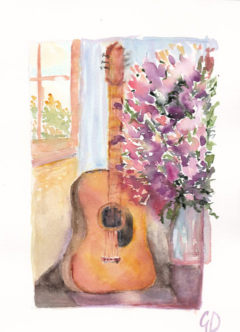 Stilleben mit Gitarre , Dali style, A4, 150€