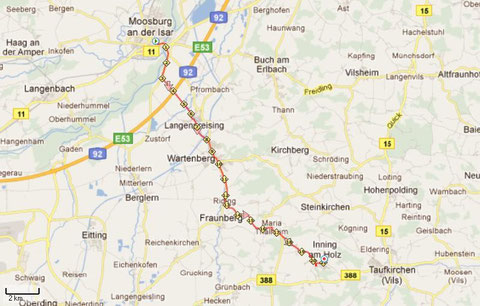 Etappe 4: Moosburg - Inning am Holz (21 km)