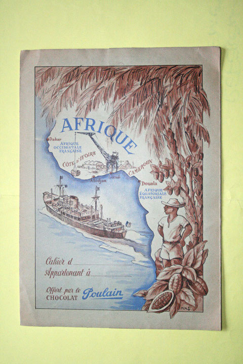 Protège cahier du chocolat Poulain sur les colonies (vers 1953)