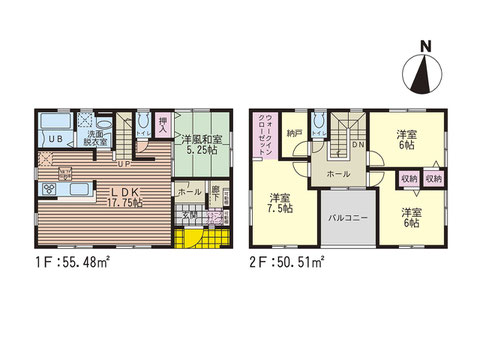 岡山市中区福泊の新築 一戸建て分譲住宅の間取り図