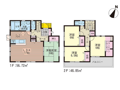 岡山県岡山市中区江並の新築 一戸建て分譲住宅の間取り図