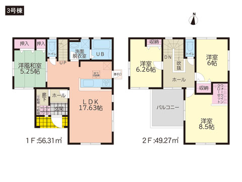 岡山県倉敷市白楽町の新築 一戸建て分譲住宅の間取り図