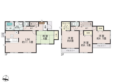 岡山市中区福泊の新築 一戸建て分譲住宅の間取り図