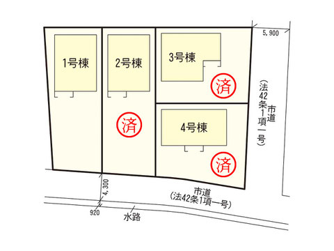 岡山県瀬戸内市長船町の新築 一戸建て分譲住宅の区画図