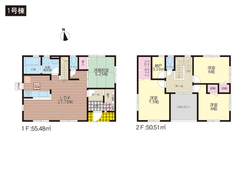 岡山市中区国富の新築 一戸建て分譲住宅の間取り図