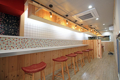 建築 施工例 岡山市北区岩田町のラーメン店の店舗デザイン、内装