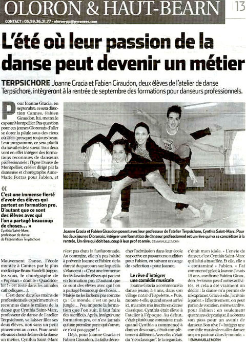 Article de presse "La République des Pyrénées" Lundi 6 Août 2012