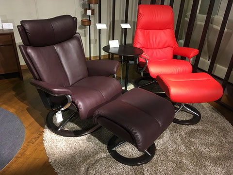 国産品 取付無料！エコーネス 本革レッド コンサル ストレスレス 1人掛けソファ