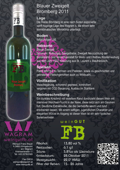 Blauer Zweigelt Bromberg Weingut Franz Bayer Königsbrunn am Wagram