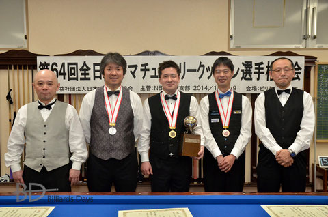 左から、4位加藤、2位中島、優勝古屋敷、3位本松、5位坂廼辺