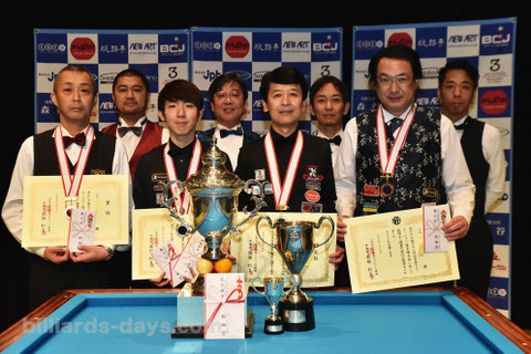 前回大会（2019年）の入賞者。優勝は新井達雄（前列右2）
