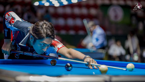 Toru Kuribayashi goes to Stage 2 of 2016 World Pool Championship.  Photo courtesy of QBSF