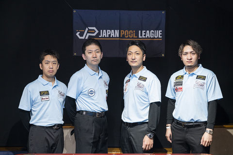 WARRIORS／左から、稲見厚史・鈴木清司・栗林達・比嘉龍矢 ©2021 JAPAN POOL LEAGUE