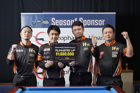 東京HOTS。左から、東條紘典・土方隼斗・高野智央・井上浩平　©2021 JAPAN POOL LEAGUE
