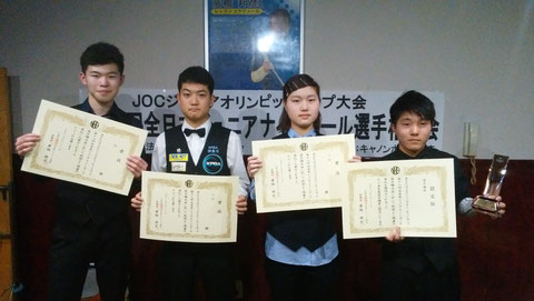 Kouki Sugiyama (right) won All Japan Junior 9-ball