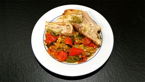 assiette de porcelet grillé ratatouille maison
