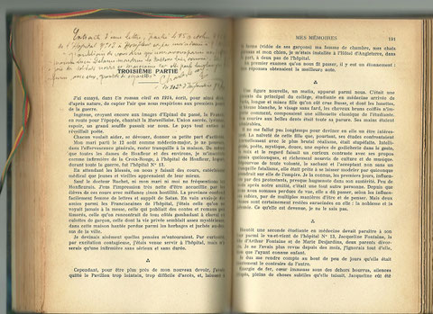 Mention manuscrite dans l'exemplaire de Mes Mémoires de Ch. Lecoy