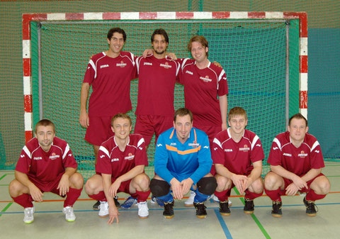 Das Debüt-Team von "Futsalicious Essen II": (hinten v.l.) Marchand, El Kassimi, Hofmann, (vorne v.l.) Valchev, Humpa, Berger, Henneken, Wehling (Foto: Kristoff Gött)