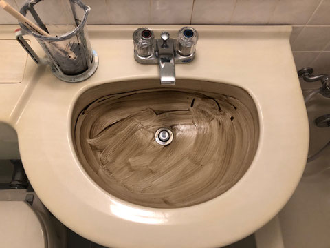 陶器洗面器割れ補修塗装