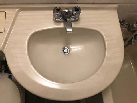 陶器洗面器割れ修理、塗装