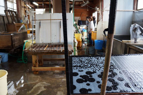インテリア商品向けの手漉き和紙を試作するため、紙漉き現場に訪問してきました
