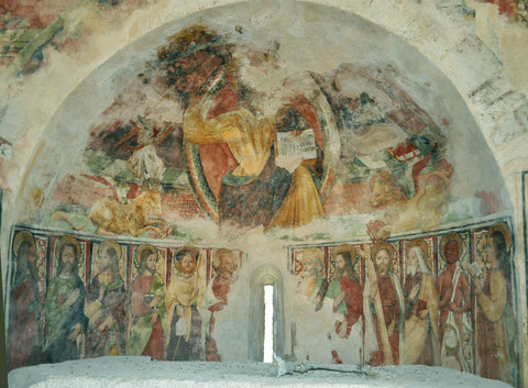 Gavignano - Chapelle San Pantaleon - Le Christ en majesté entouré du tétramorphe et le collège des Apôtres
