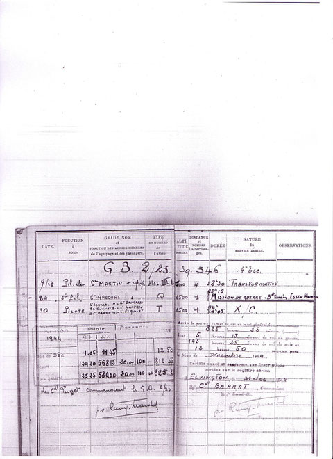 1ère page carnet de vol Byle à Elvington