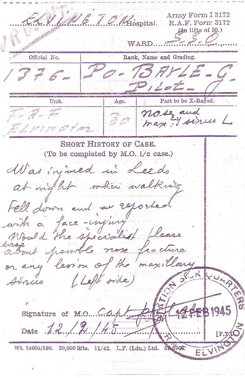 Rapport médical blessure au nez le 12 février 1945