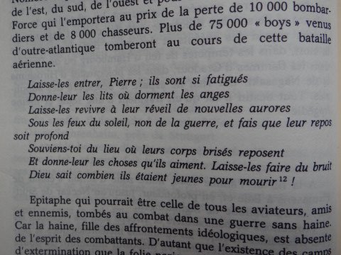 Lettre à Saint Pierre de Alma Dean à la mémoire des équipages alliés tombés au combat en 1939-1945