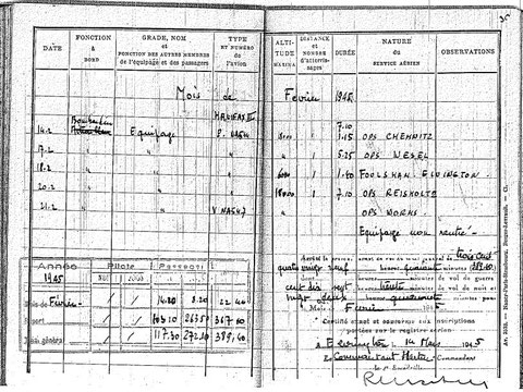 carnet de vol février 1945...