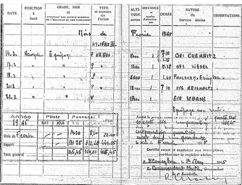 dernière page du carnet de vol :" Equipage non rentré"