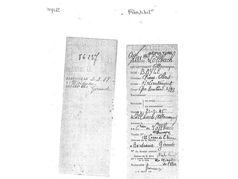 Fiche restitution cercueil Bayle Bordeaux