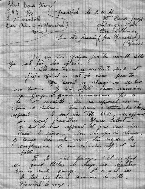 Lettre à son parrain de Marrakech novembre 1941