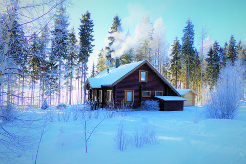 Winter Ferienhaus Finnland See