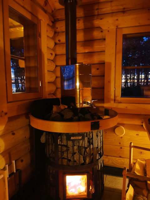 Holzofen Sauna Blockhaus Finnland