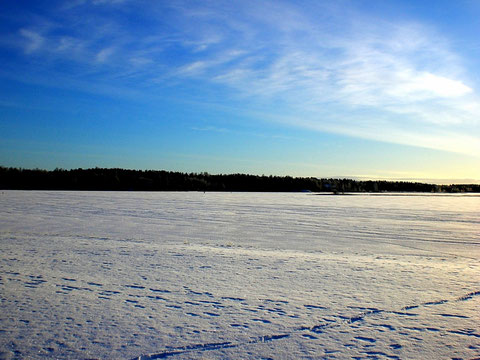Das könnten Ihre Langlaufspuren auf dem See vor dem Haus sein. 2 Langlauf-Ski sind im Ferienhaus vorhanden.