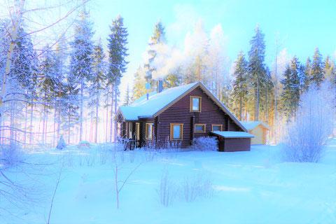 Ferienhaus Blockhaus Winter Finnland