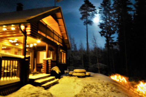 Blockhaus Winter Nacht Finnland