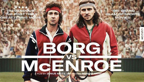  Shia LaBeouf als John McEnroe (links) und Sverrir Guðnason als sein Rivale Björn Borg auf dem Rasen von Wimbledon. 