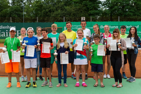 Tennis-Stadtmeister 2017 und Platzierte der U12 bis U18 Konkurrenzen.