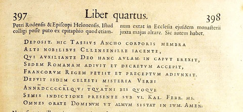 So überliefert der Pariser Erzbischof, Pierre de Marca, in seinem Buch: Marca Hispánica ... (1688) den Text dieses im Original nicht erhaltenen Epitaphs. Quelle; BVPB, Gobierno de España