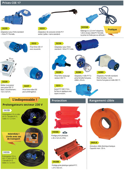 prises CEE 17, prolongateurs secteur 230V